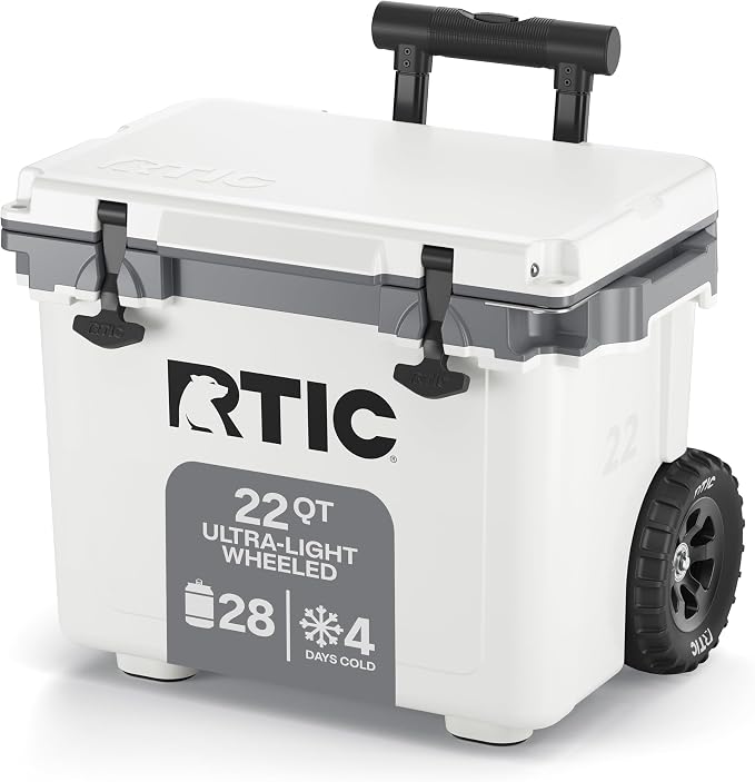 RTIC 22 QT Ultra-Light Wheeled Cooler with Handle, Hard Insulated Portable Ice Chest Box for Beach, Drink, Beverage, Camping, Picnic, Fishing, Boat,