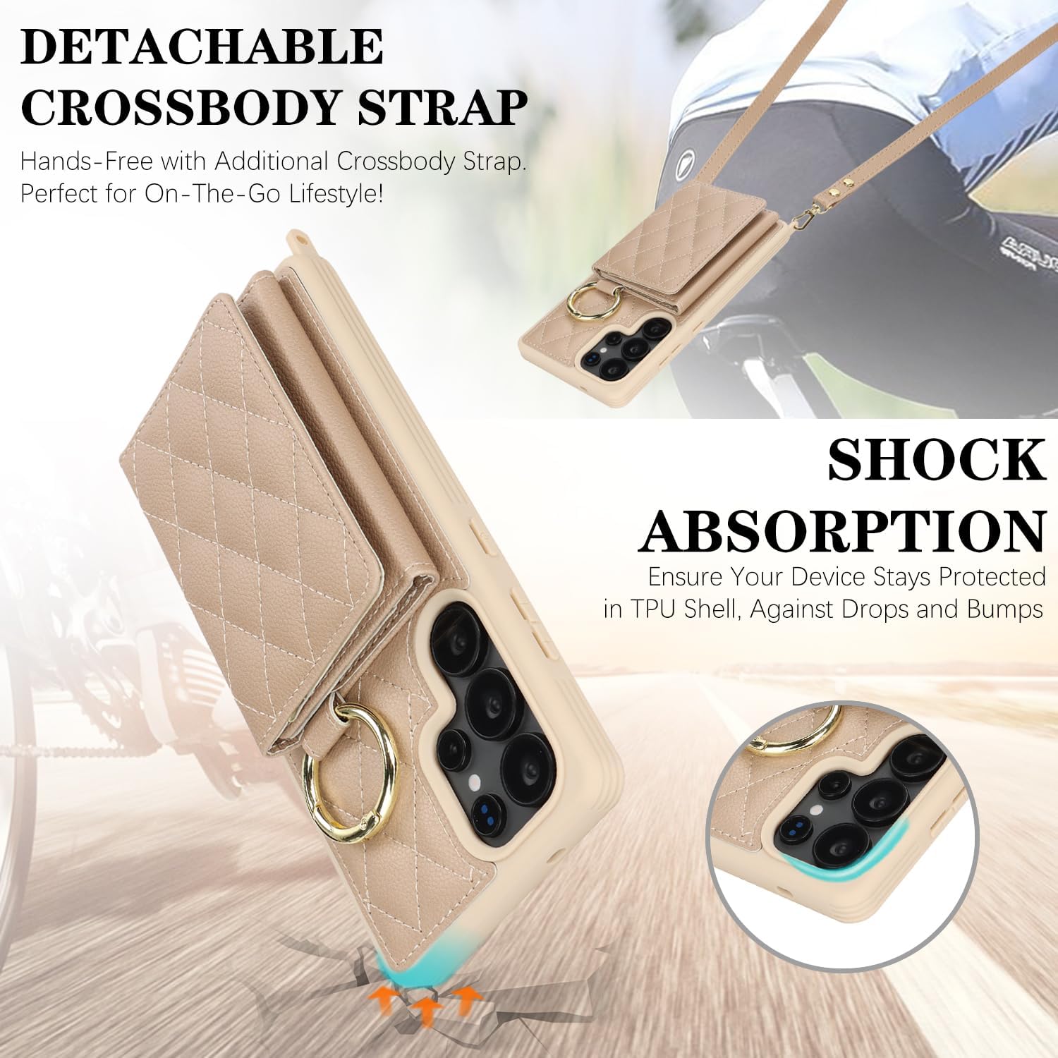for Galaxy S25 Ultra Case with Card Holder and Strap for Women,Crossbody Lanyard, Make Up Mirror,Ring Stand,Snap Clasp,Cute Phone Wallet Cases 6.9 inch - Off-White