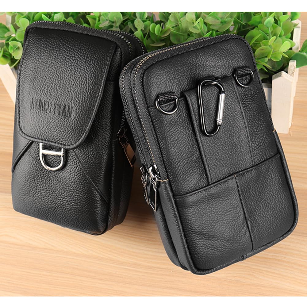 Sacoche Bandoulière Ceinture Homme en Cuir pour Téléphone - Mini Sac Bag Portable pour Voyage à Pochettes Petit Pochette Banane en Téléphone Poche Holster Molle Portefeuille Ét