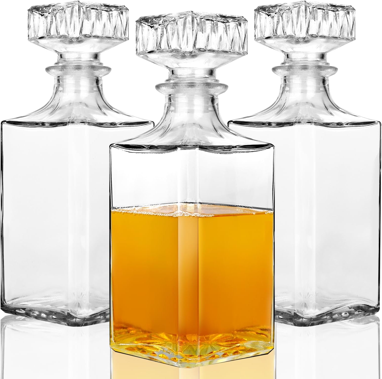 3Pieces 31 oz Whiskey Decanters with Airtight Stopper Elegant Glass Liquor Decanter Bottles for Whiskey, Brandy, Scotch, Vodka, Bourbon, Liquor