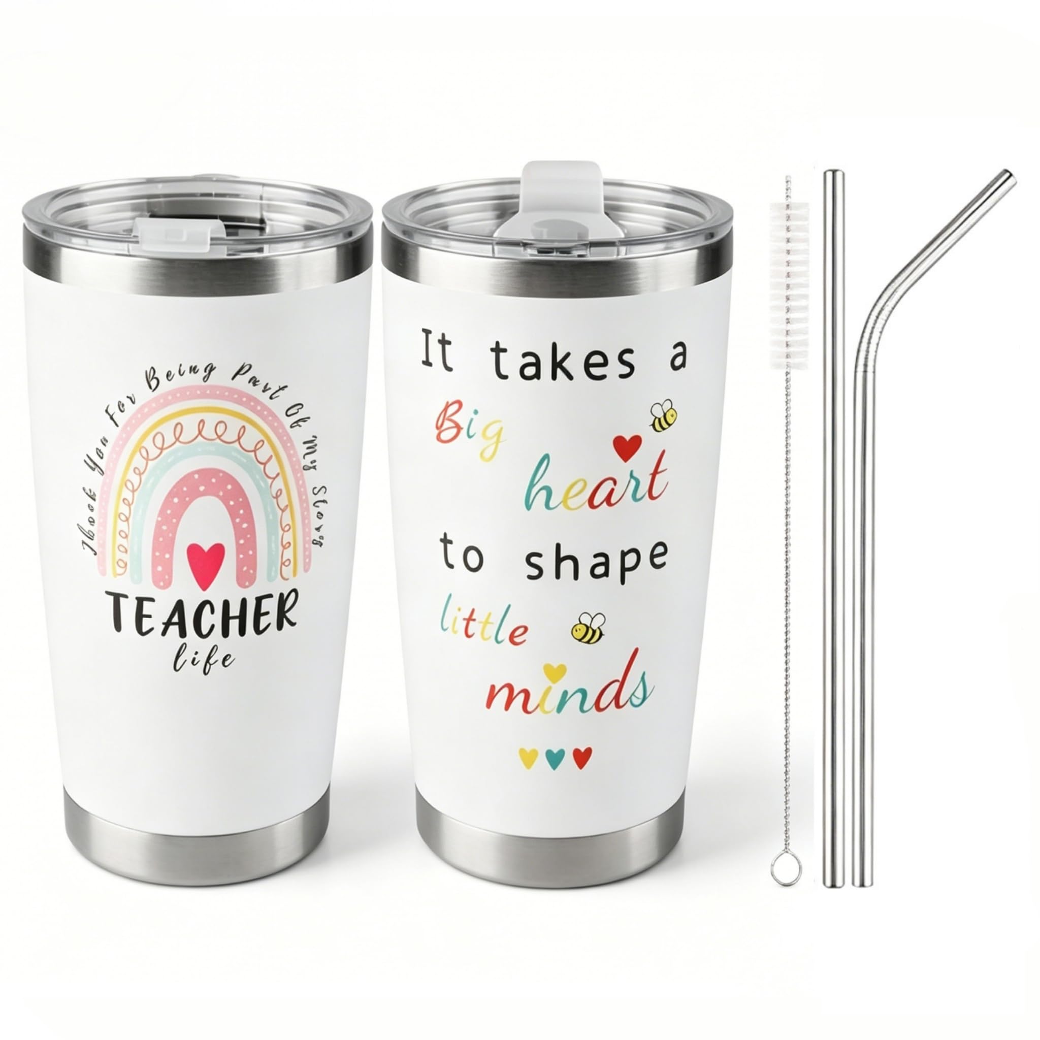 Moiuguli Teacher Gifts for Women, 20oz Stainless Steel Coffee Travel Mug with 2 Straws and Straw Brush Thank You Teacher Gifts for End of Term Gift, Retirement, Birthday