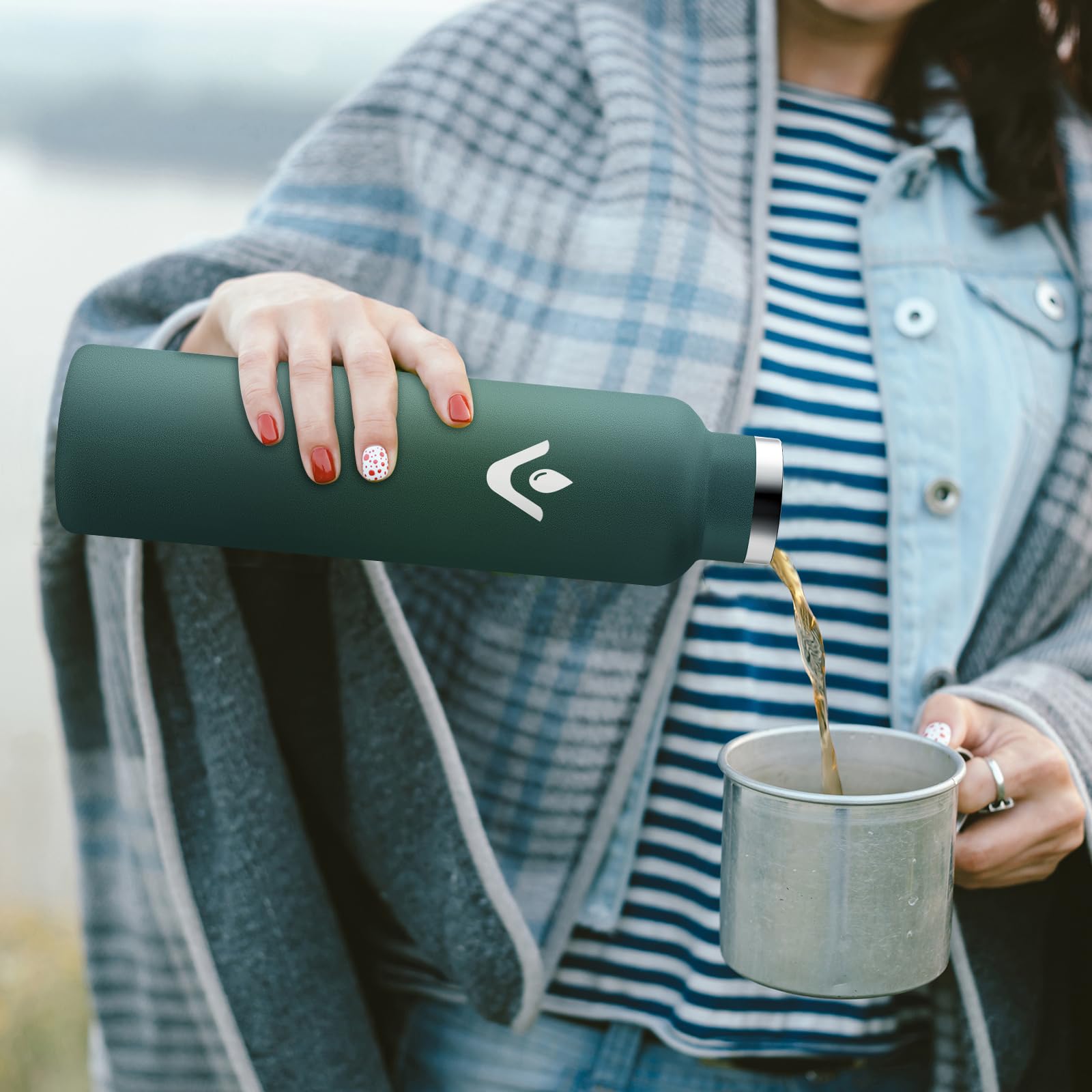 JAPORIA Borraccia Acciaio Inox 1L, Termos con Cannuccia, a prova di perdite, Riutilizzabile, senza BPA, Bottiglia per Uffici, Viaggio, Ciclismo