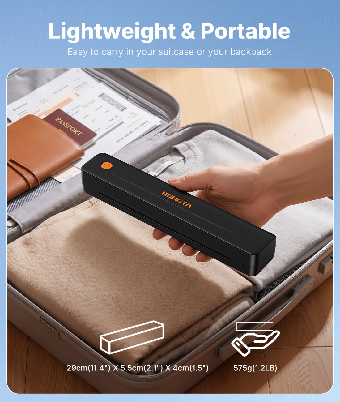 Rongta F11 Impresora térmica portátil inalámbrica para Viajes, Impresora Bluetooth sin Tinta, Compatible con tamaño A4 y Carta de EE. UU., Compatible con teléfonos Android/iOS, Tablet, Mac, Windows
