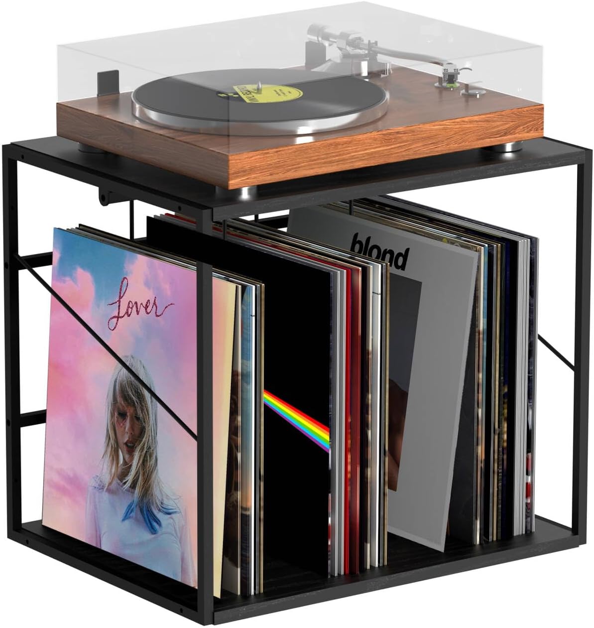 Vinyl Record Storage Holder for 80-100LPs, Vinyl Record Stand Wall Mount with Movable Divider, Solid Record Display Crate & Organizer for Albums, Magazine, Book, File