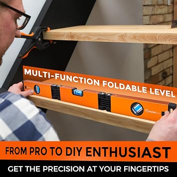 SakerPlus Multi-Function Folding Level, 24 Level Tool, Multi-Angle Measurement (45/90/180), High-Precision Aluminum Profile (0.5mm/m), Perfect for Woodworking, Construction & DIY Gifts