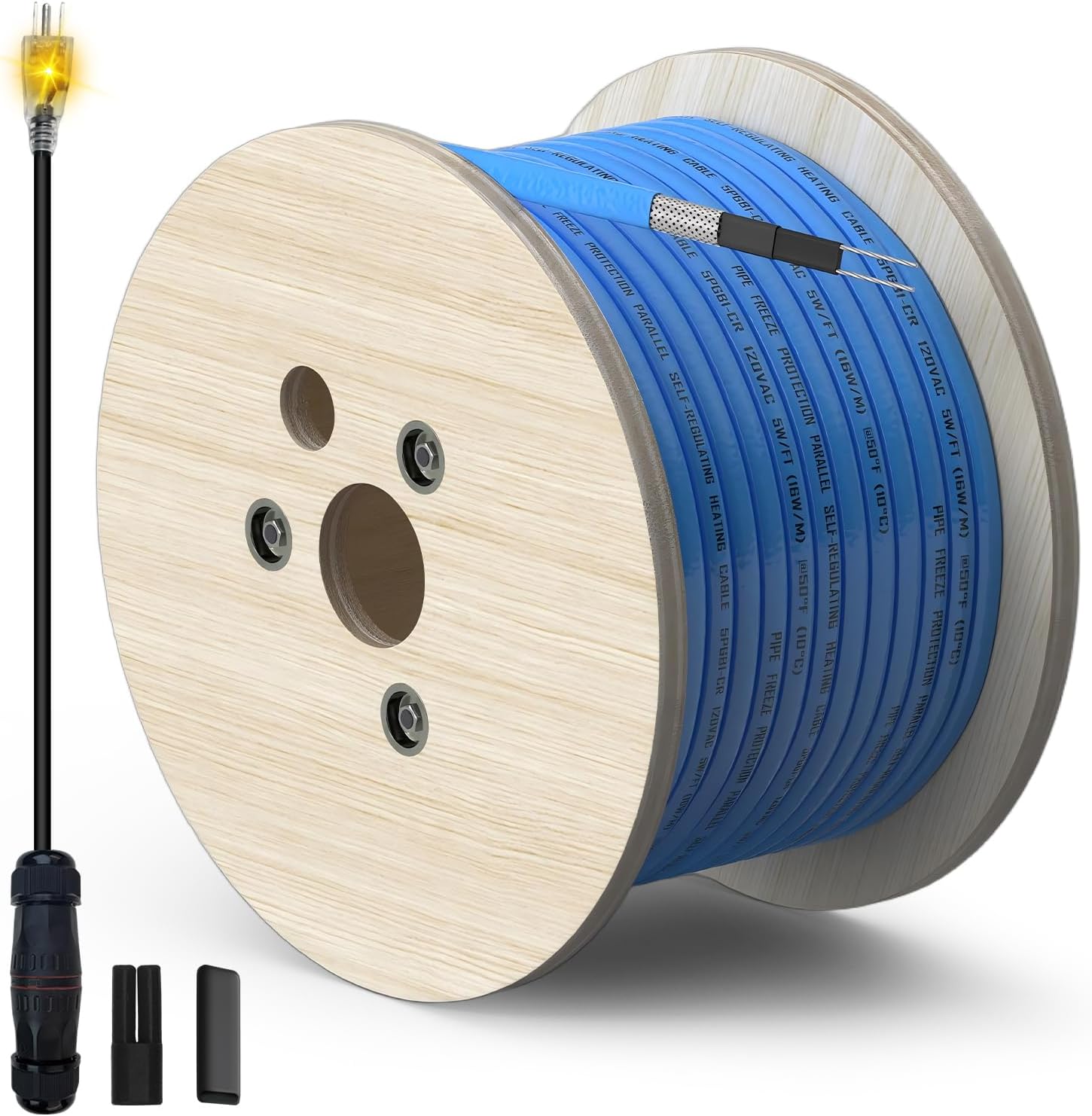 100FT Cut-to-Length Heat Tape for Water Pipes – Professional Bulk Roll, Self-Regulating (-40°F), with Wire Splitter & End Cap, For Mobile Homes, Electricians and Installers