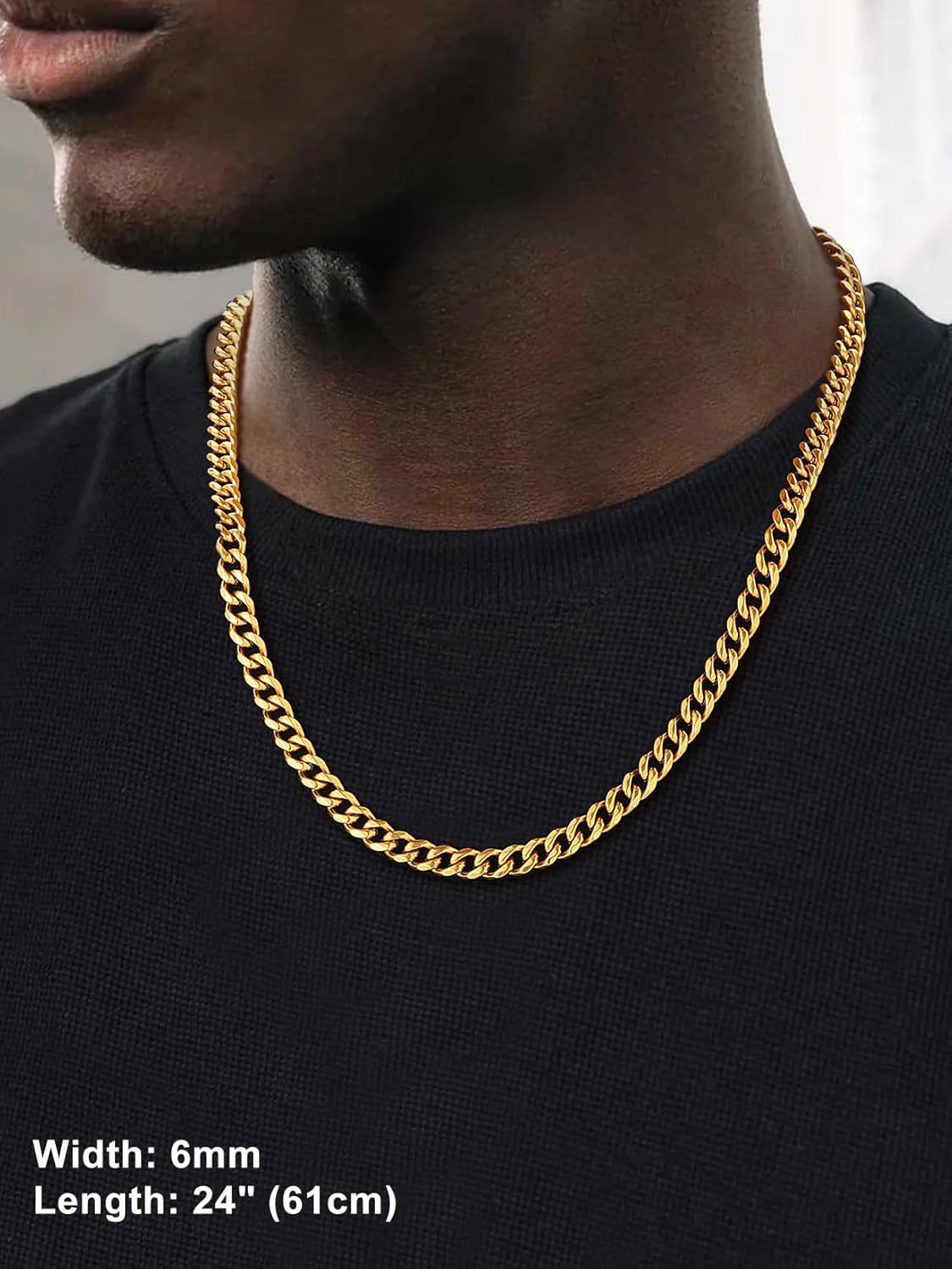 Suplight 3mm/6mm/9mm/12mm Miami Curb Cuban Link Chain for Men Women, 316L Stainless Steel /18K Gold/Black Plated Mens Jewelry Hip Hop Chain 18"/20"/22"/24"/26"/28"/30" - Image 2