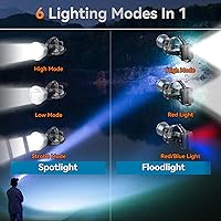 Vista 3 de Linterna frontal recargable LED superbrillante, 6 modos de luz ajustables, impermeable, función de corriente constante, ligera, perfecta