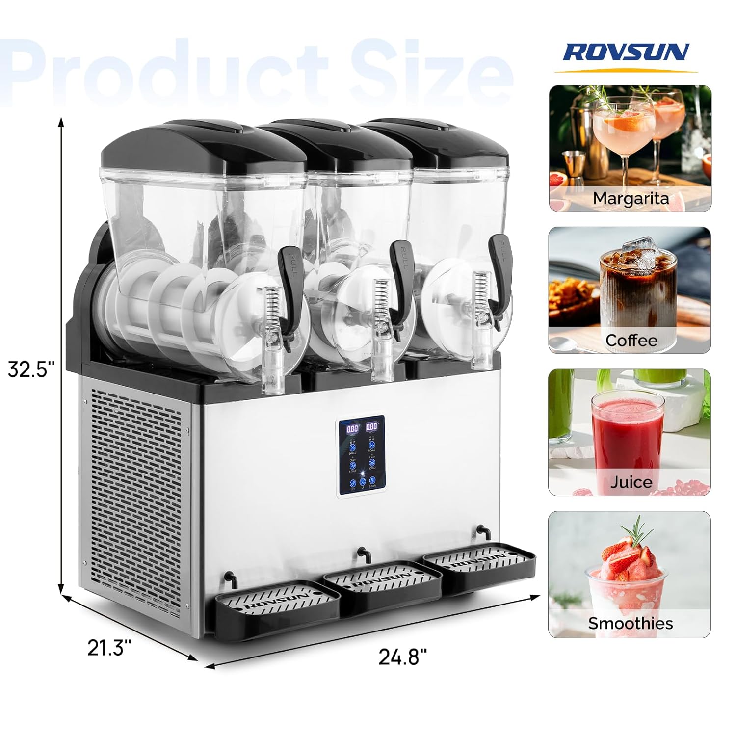 ROVSUN 12 Gallon/45L Commercial Slushy Machine Margarita Machine, 15L X 3 Tanks Slushie Machine Frozen Drink Machine Efficient Cooling Stainless Steel for Home Restaurant Bar Party Cafes 110V/60HZ