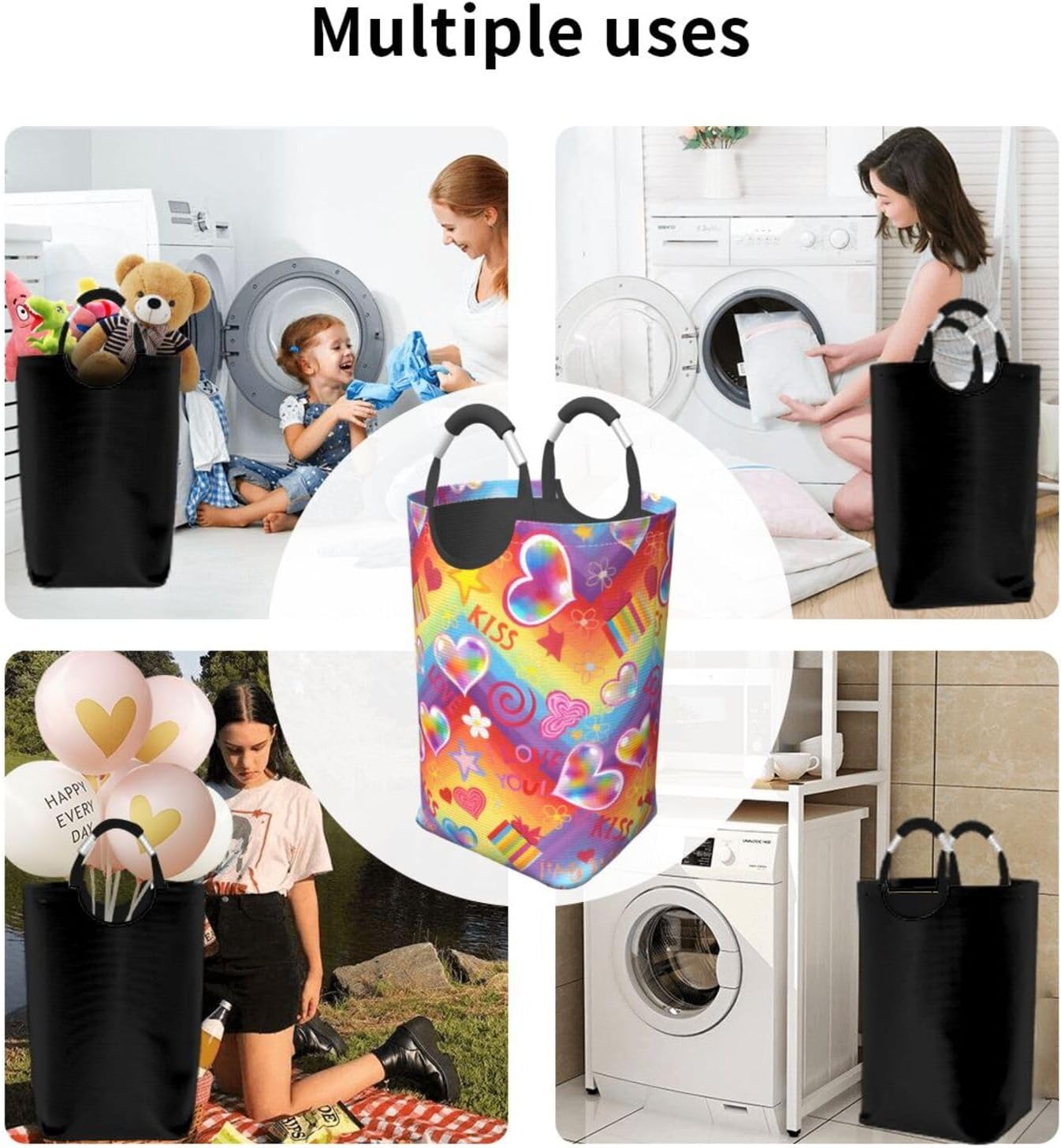 Rainbow Bubble Dreamscape Foldable Dirty Laundry Bag, Waterproof Oxford Fabric With Pe Board Base, 50l Capacity For Home & Travel