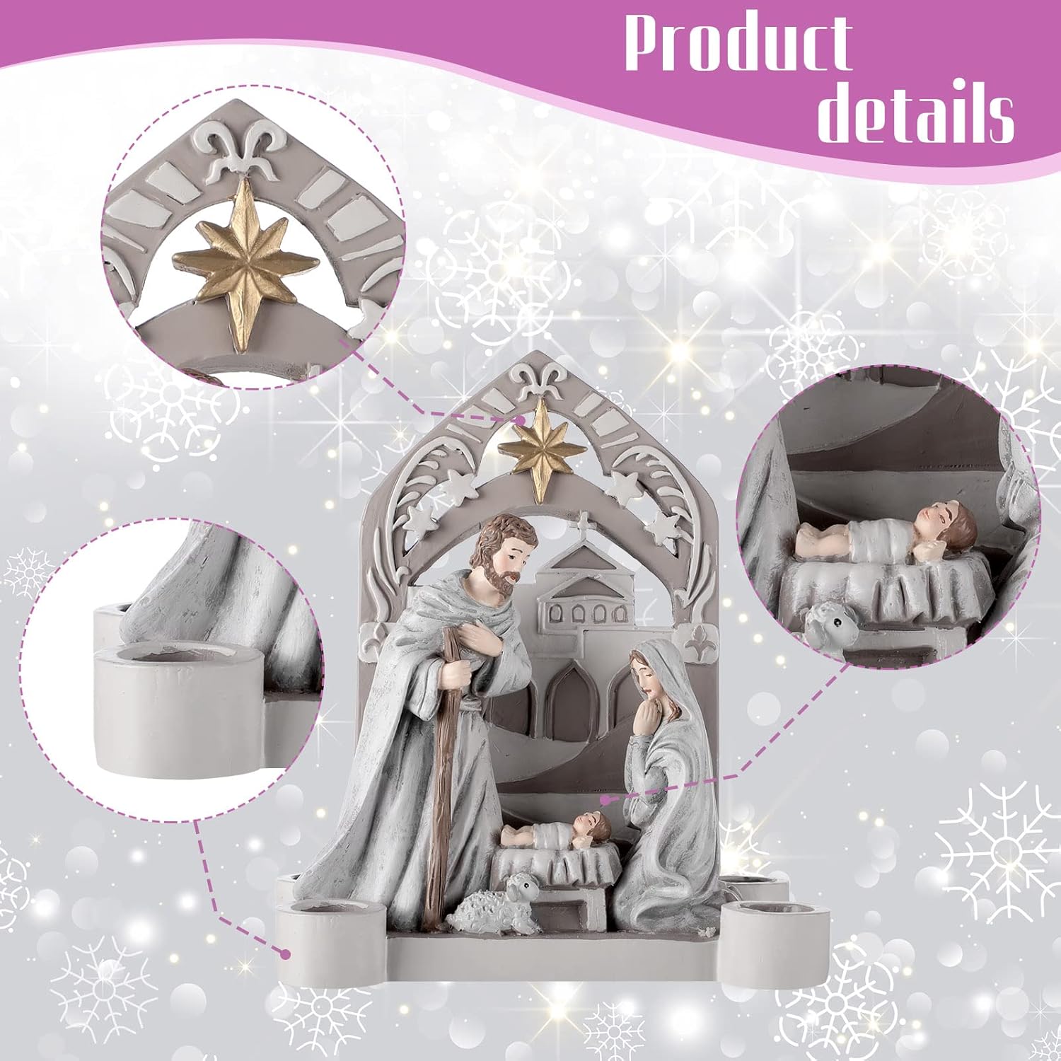 Nativity Advent Decorations Advent Candle Holder Holy Family Nativity Scene with Arch Candle Holder Religious Decors for Christmas Supplies(Solid Color)