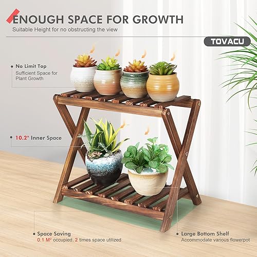 Miniatura 8 de Estante colgante para plantas de interior y exterior, soporte de madera para flores, 2 niveles, estantes de bambú para plantas, estante para patio,