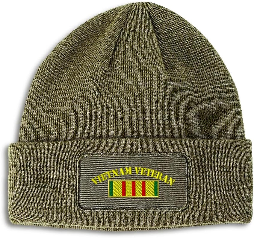Custom Patch Beanie Vietnam Veteran Flag Embroidery Skull Cap Hats for Men & Women Winter Hats One Size