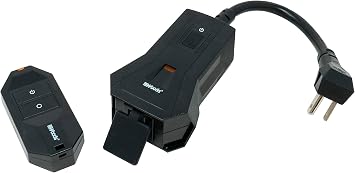 Southwire Woods Outdoor Indoor Wireless Remote Control Outlet Kit - Convenient Lighting Controller - Grounded Outlet with Safety Cover - Long-Range Remote Controlled Switch - Black