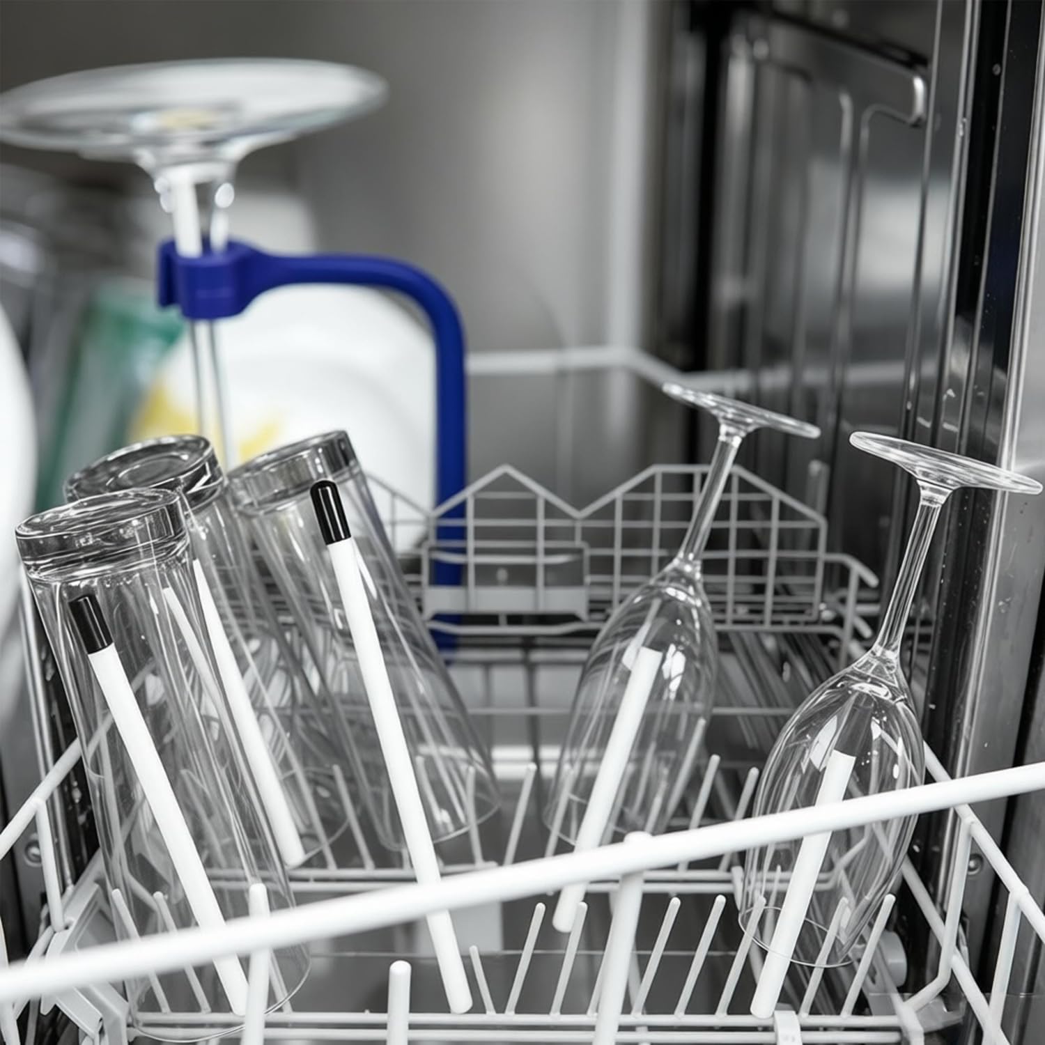 9 Pcs Dishwasher Attachment Blue Silicone Stemware Saver Wine Glass Prevent Breakage Accessory