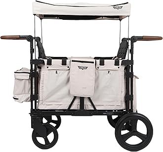 Keenz XC+ 2.0 - Luxury 4 Passenger Stroller Wagon for Kids | Foldable 4 Passenger Quad Seater with Adjustable Canopy | Cream