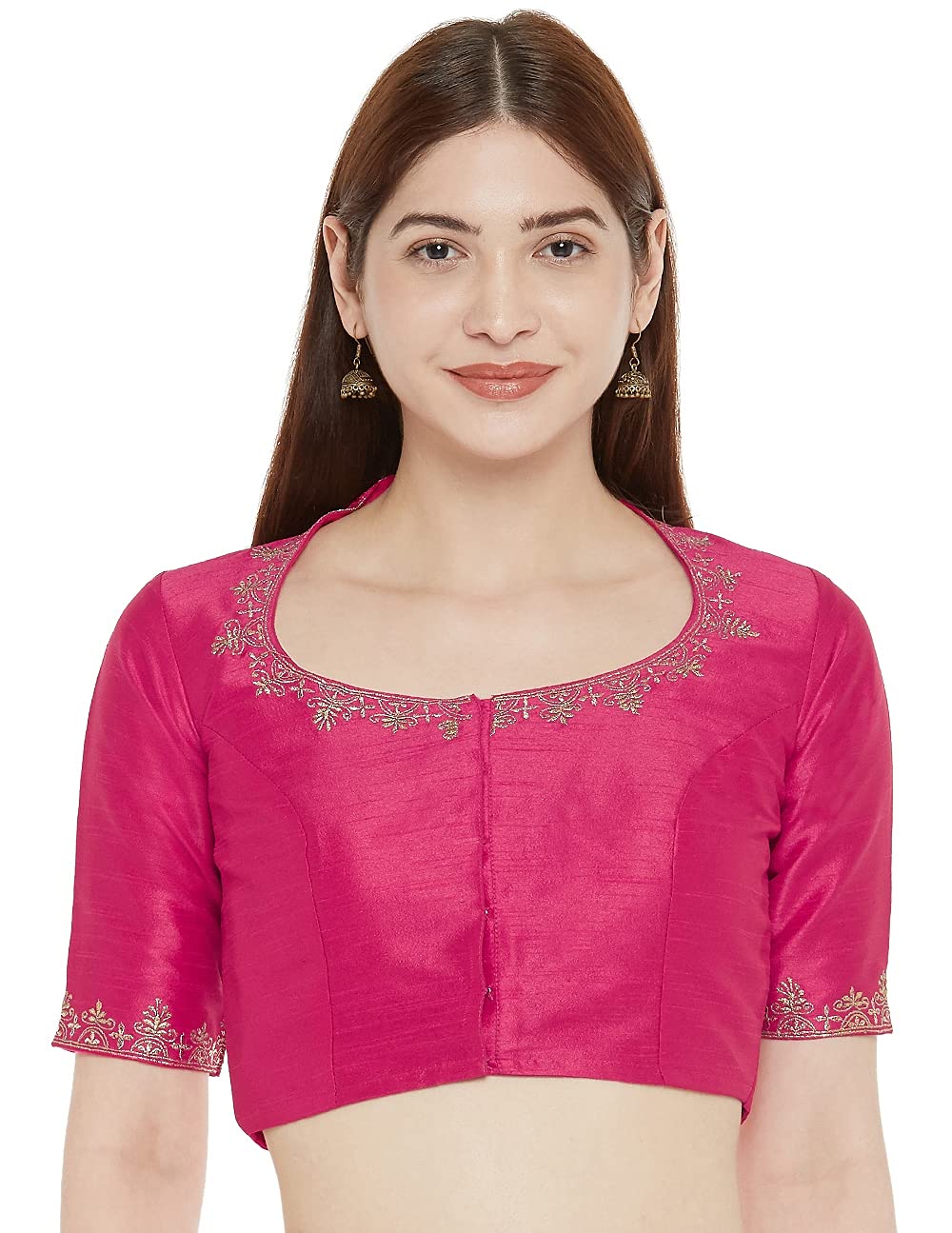 studio shringaar Women's Readymade Cotton Embroiderd Saree Blouse with Elbow Length Sleeves-picture-28