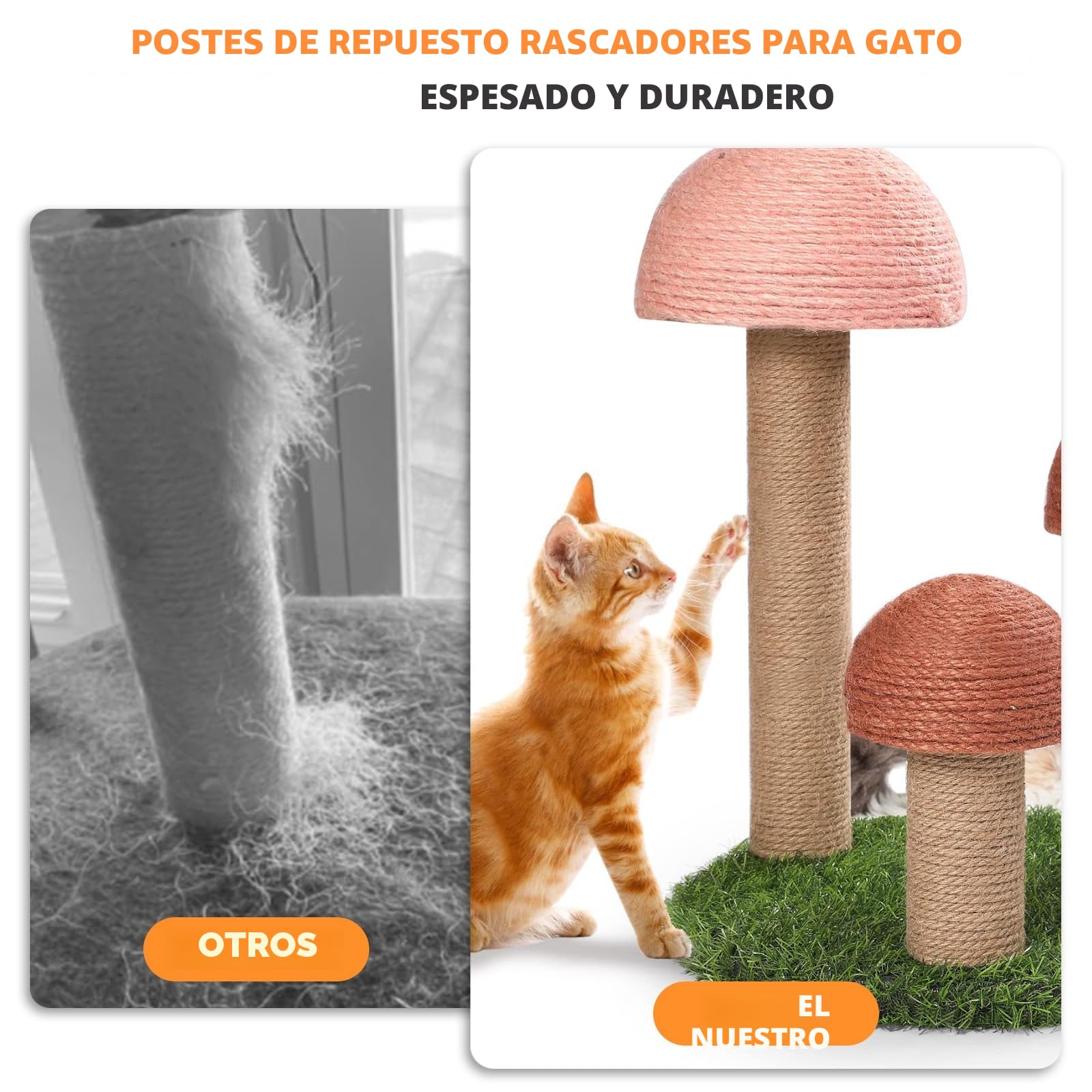 Paquete de 4 postes rascadores de repuesto para gatos de 15.7 pulgadas, postes rascadores de cuerda de sisal natural con tornillos M8 para piezas de renovación de torre de gatos de interior