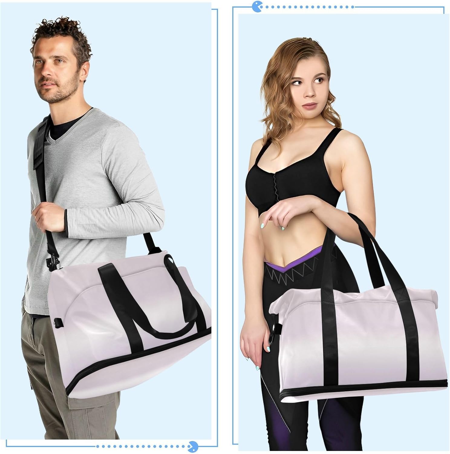 Gray-pink Gradient Travel Tote Gym Bag Gym Sports Carry with Toiletry Bag for Business Trips Multifunctional