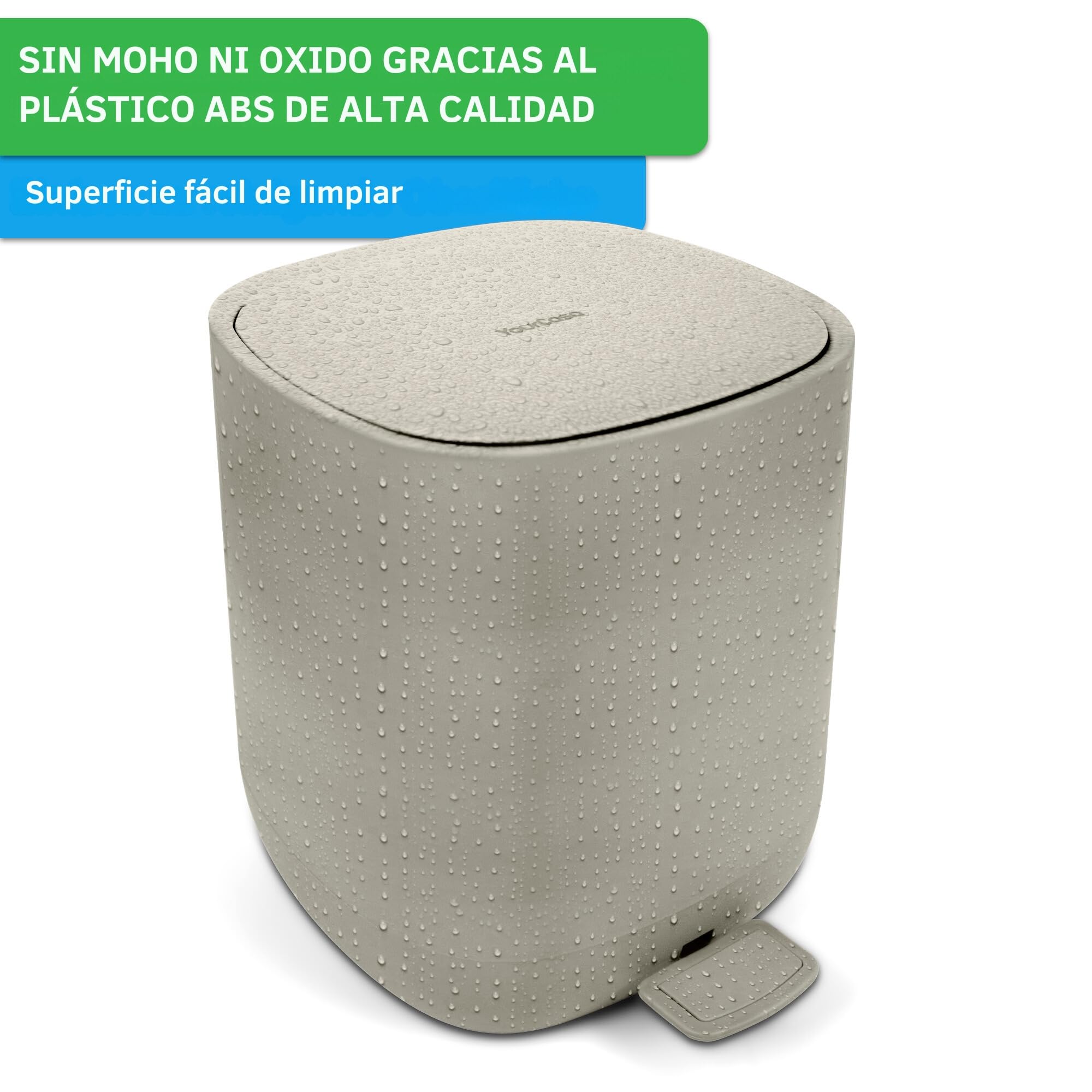 YourCasa Cubo de basura para baño [5L] – Diseño elegante – Cubo de basura pequeño con tapa y cierre suave – Cubo interior extraíble (beige)