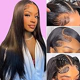 Weeybay Echthaar Perücke für Damen Perücken Straight Human Hair Wig 4X4 Lace Closure #1B Black 150% Density Unprocessed Remy Hair Glueless 32 Zoll