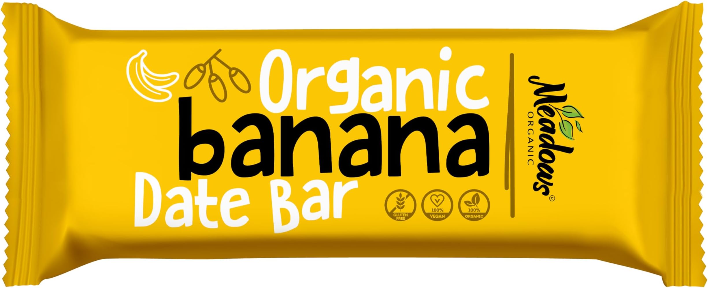 Meadows Organic Gluten Free and Vegan Banana Date Bar 40g. - A Ideal Great Healthy Snacking Option That is High in Fiber with No added sugars and Non-GMO.