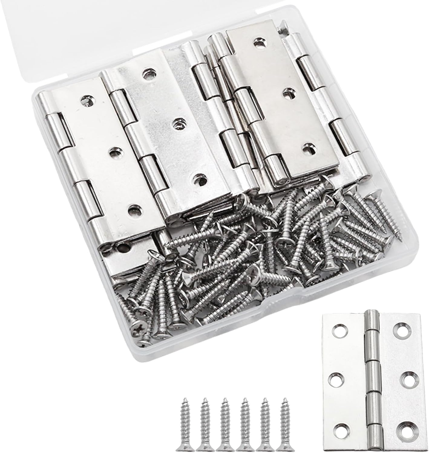 Pine & Linen 30 Pack Stainless Steel Folding Hinge, Butt Cabinet Hinge, Window Hinges Small Hinges with 120 Pieces Screws for Home Furniture/Cabinet Projects/DIY Enthusiasts（1 Inch）