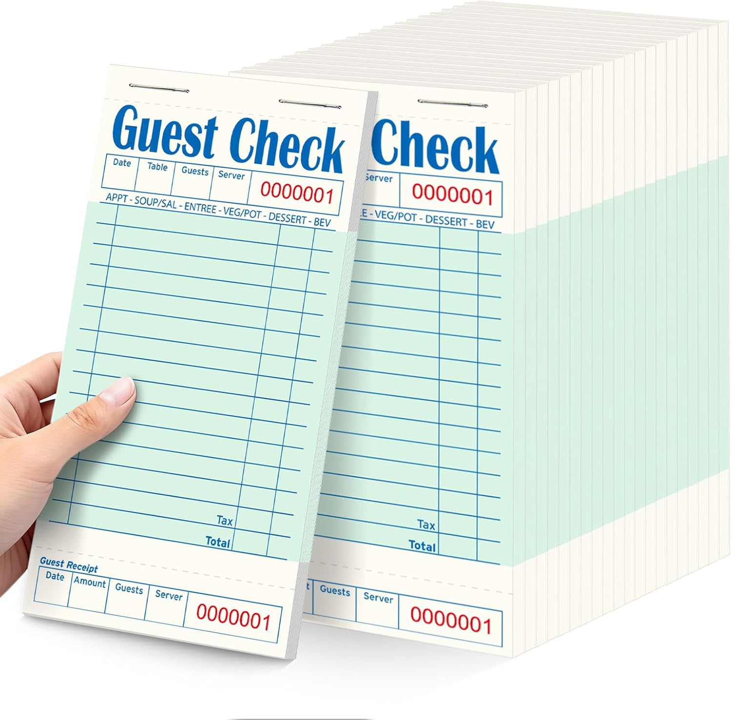 20 Pack/1000 Tickets Guest Checks Books for Servers, Green Server Books for Waitress, Server Note Pads for Restaurants