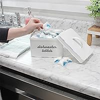 Vista 9 de AuldHome - Soporte para cápsulas de lavavajillas, contenedor para tabletas; esmalte blanco rústico para almacenamiento de cocina con tapa