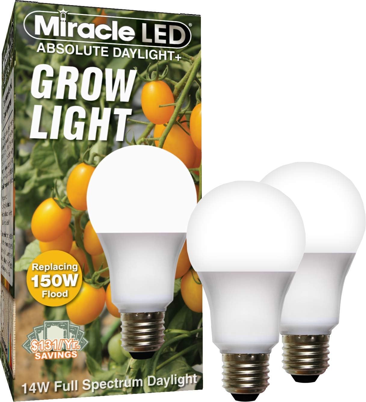 Miracle LED Absolute Daylight Plus Full Spectrum Grow Light - Replaces 150W - Plant Growing Light Bulb for DIY Horticulture & Indoor Gardening of Leafy Greens Houseplants and Seeds (2-Pack)