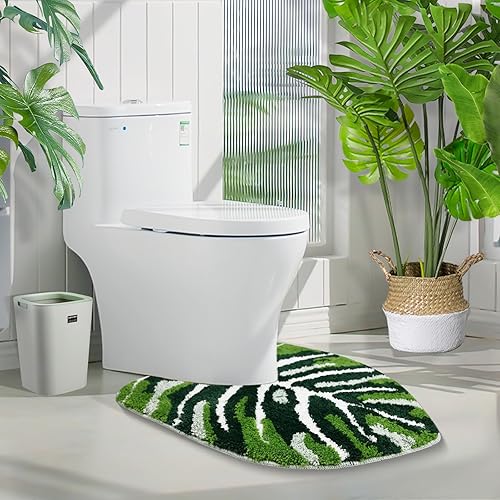 Miniatura 9 de Alfombra de inodoro en forma de U de 24 x 20 pulgadas, extra suave, absorbente, de microfibra, contorneada, antideslizante, para baño, en forma de