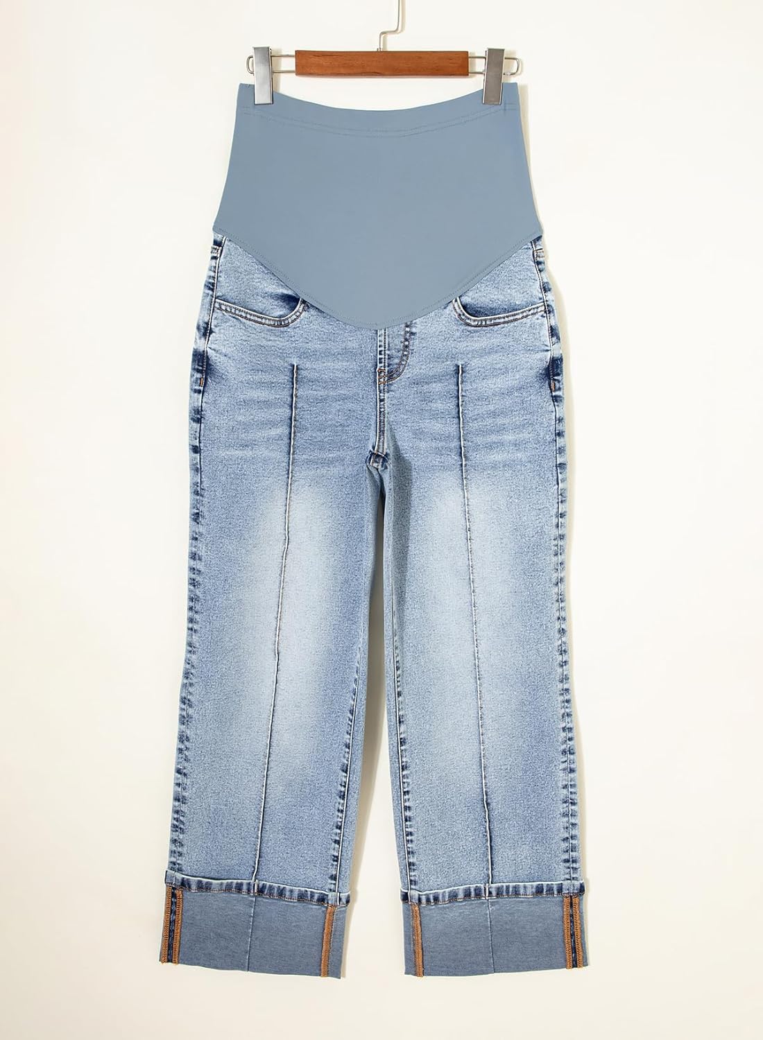 BLENCOT Maternity Jeans for Women Straight Leg Relaxed Fit Over Belly Pregnancy Denim Pants Maternity Clothes with Pockets - Image 4