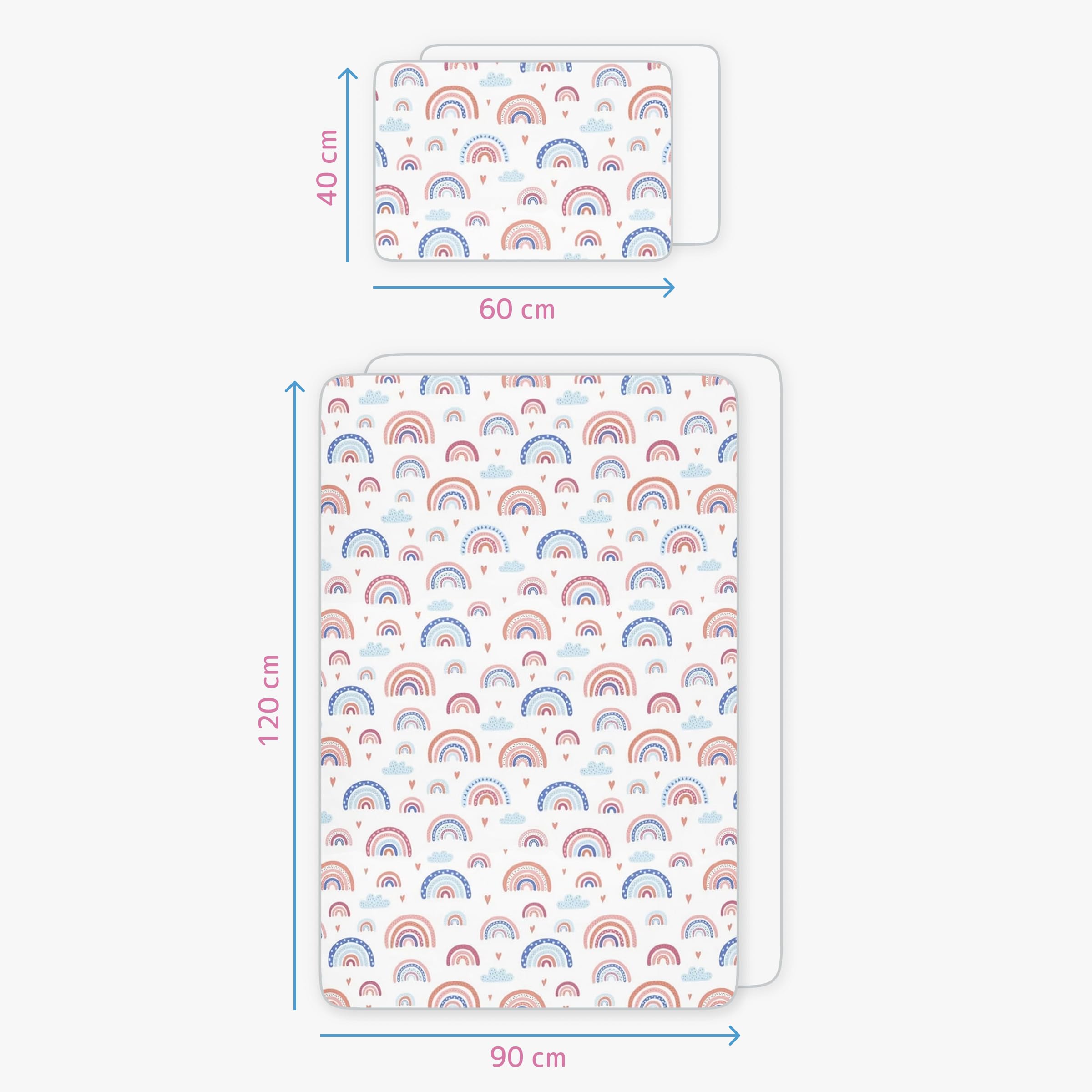 Baby Comfort Juego de cama de 4 piezas para cuna infantil de 120 x 90 cm, funda de edredón y almohada (arcoíris)
