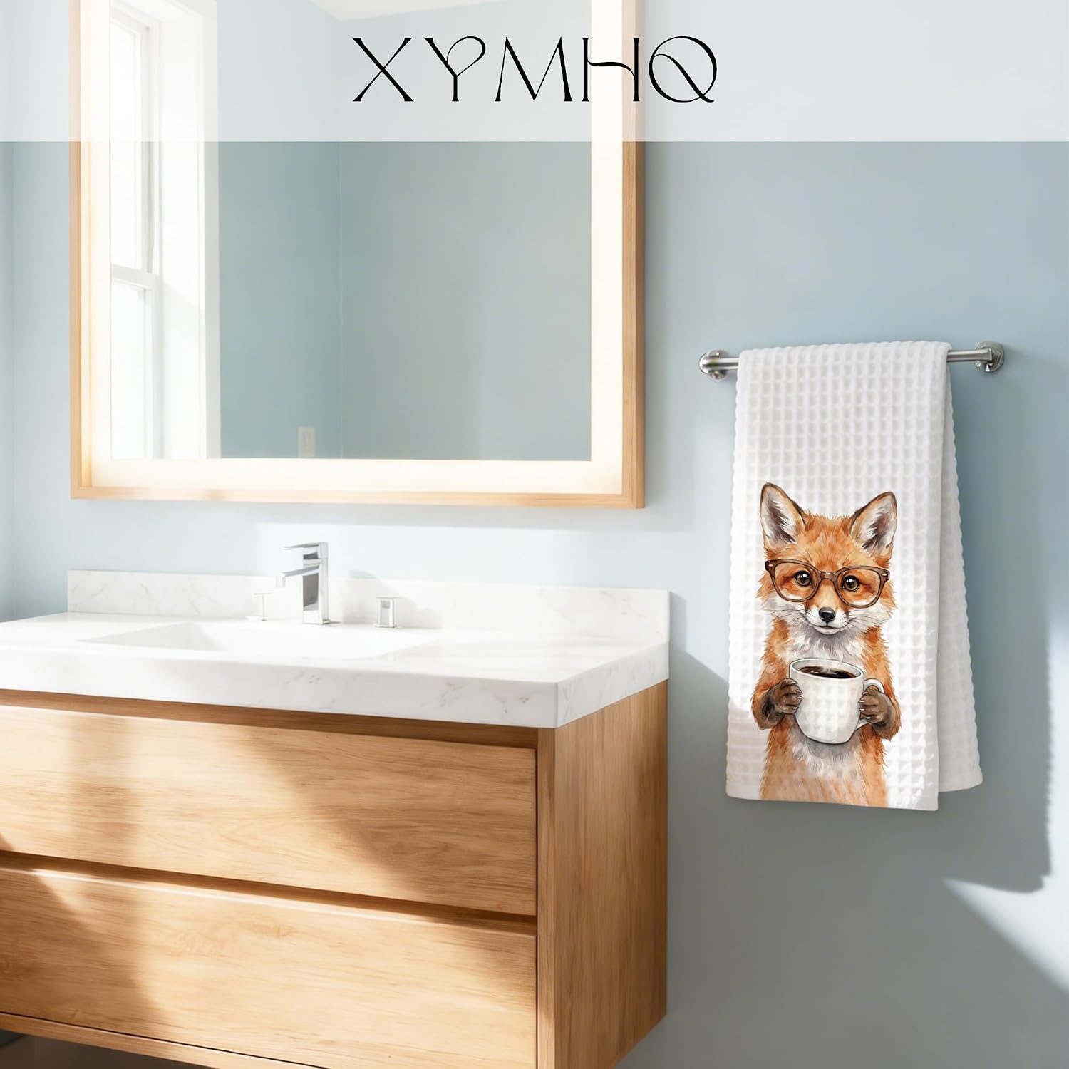 Fox Gift Kitchen Towels, Funny Fox Gifts for Women Men, Cute Coffee Lovers Decor Hand Towel for Home Bar Decoration, Unique Animal Housewarming Art Dish Cloth 16x24 Inch