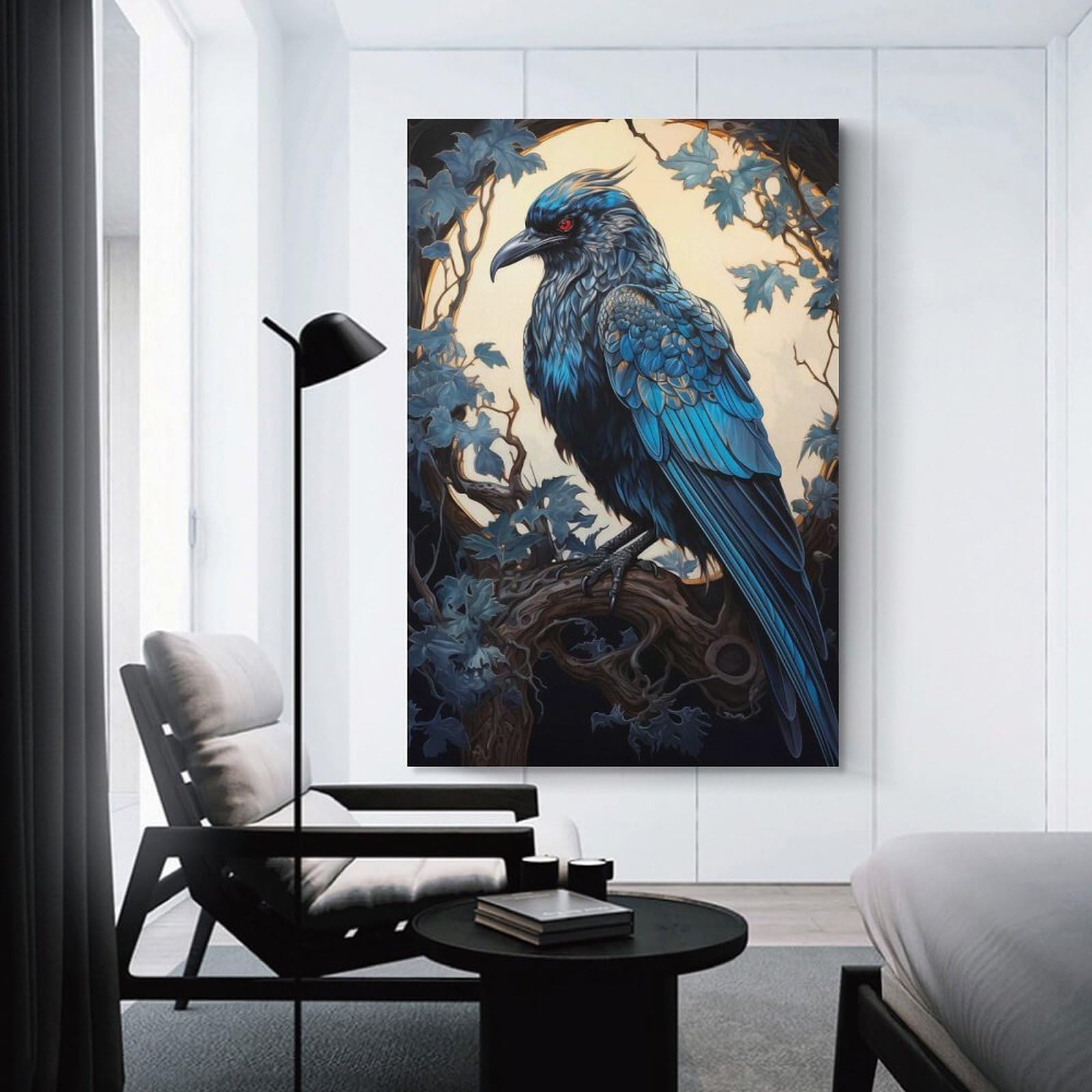 Junmoney Canvas Wall Decor Mystical Crow, 24x36inch(60x90cm), for Restful Interiors, Bedrooms Or Small Rooms, Canvas Wall Decor for Personal Spaces