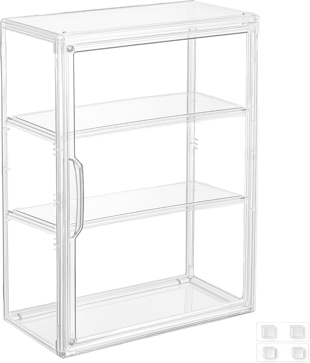 3 Tier Acrylic Display Case for Figures, Wall-Mounted Clear Storage Organizer Box with 2 Movale Plates & Magnetic Door, Display Cases for Collectibles Action Figure, 2 Pack
