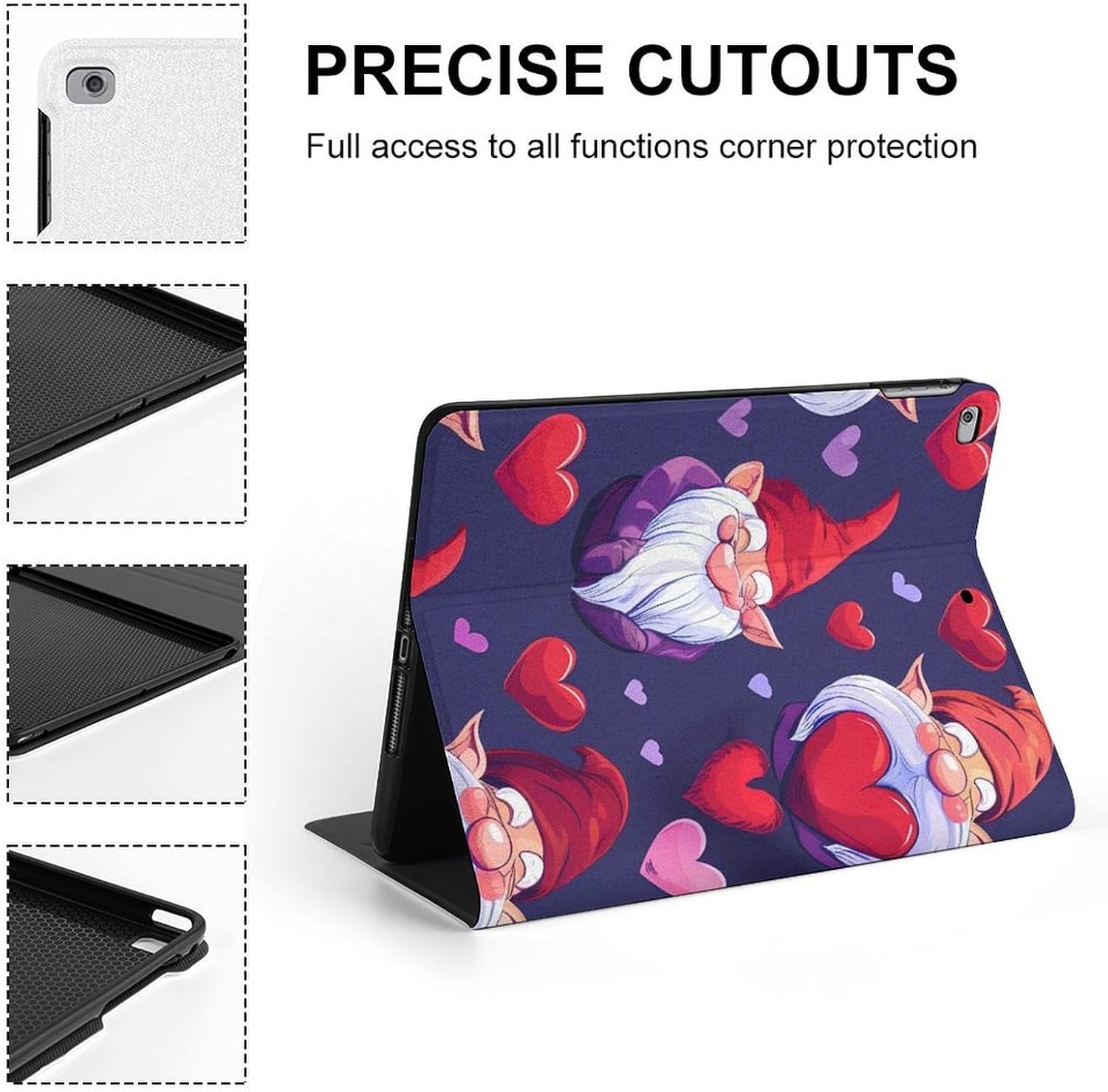 Gnomes Hearts Printed Case Trifold Stand Protective Cover Compatible with ipad 2017/2018/Air1/Air2 (9.7in)