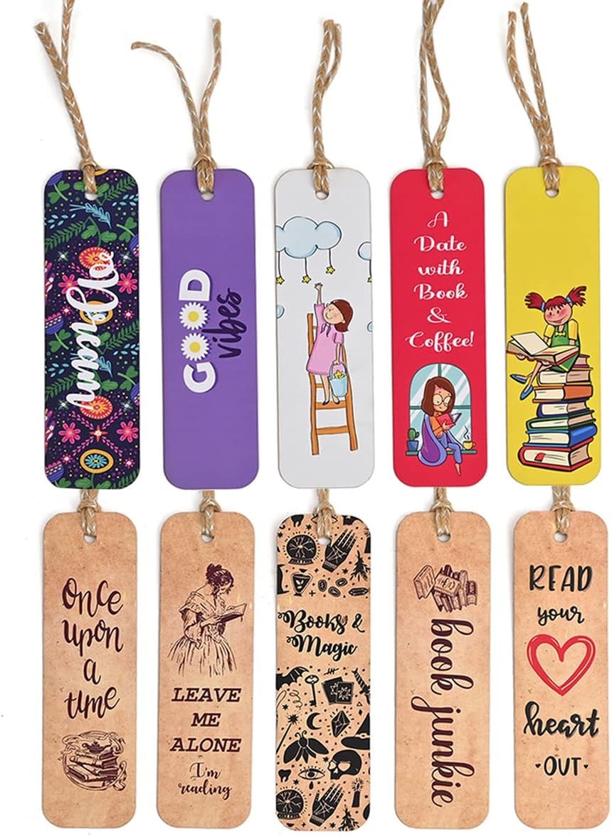 GKD Bookmarks Set of 10 Creative Book Marks for Book Unique Gifts for Book Lovers Bookmarks Aesthetic Gifts Bamboo & Colorful Books Accessories (ecofriendly 10pc)