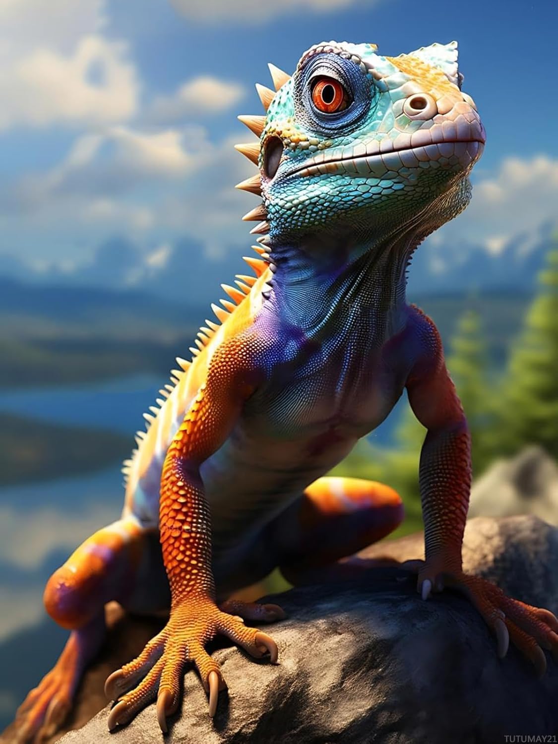 Christmas Gift Lizard Chameleon Art Diamond Painting 5D DIY Diamond Painting Kits for Adults Diamond Art for Room Home Wall Decor Gift for New Year's Day Valentine's Day 12x16 inch