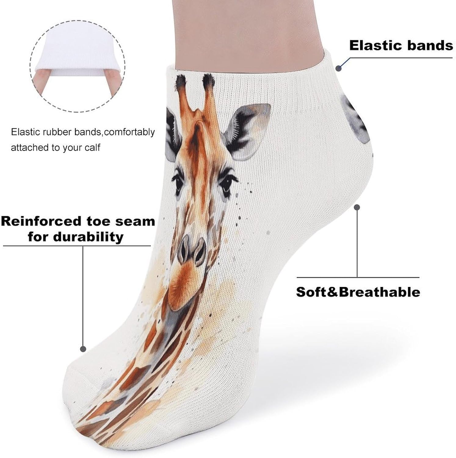 Stylish Animal Watercolor Giraffe Ankle Socks for Men Women 5 Pairs | Comfortable Casual Low Cut Socks, Lightweight No Show Breathable Athletic Socks, Soft Mini Crew Socks for All Seasons