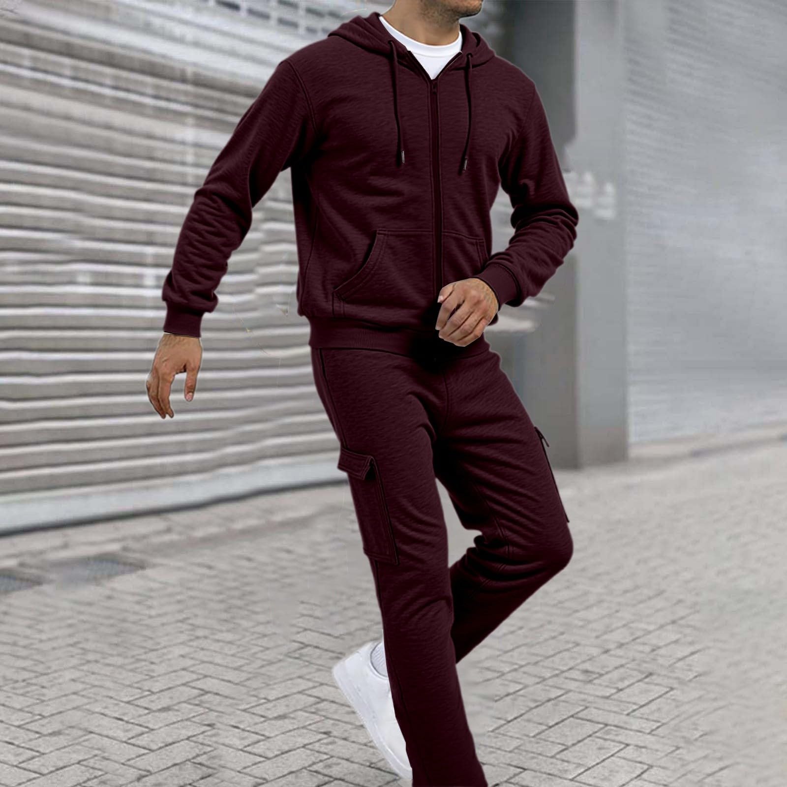 Herren einfarbiges lässiges Anzug Set – Bequeme entspannte Passform –Ideal für Outdoor Aktivitäten – Frühling, Herbst & Winter – Atmungsaktiv – Zweiteilig # L