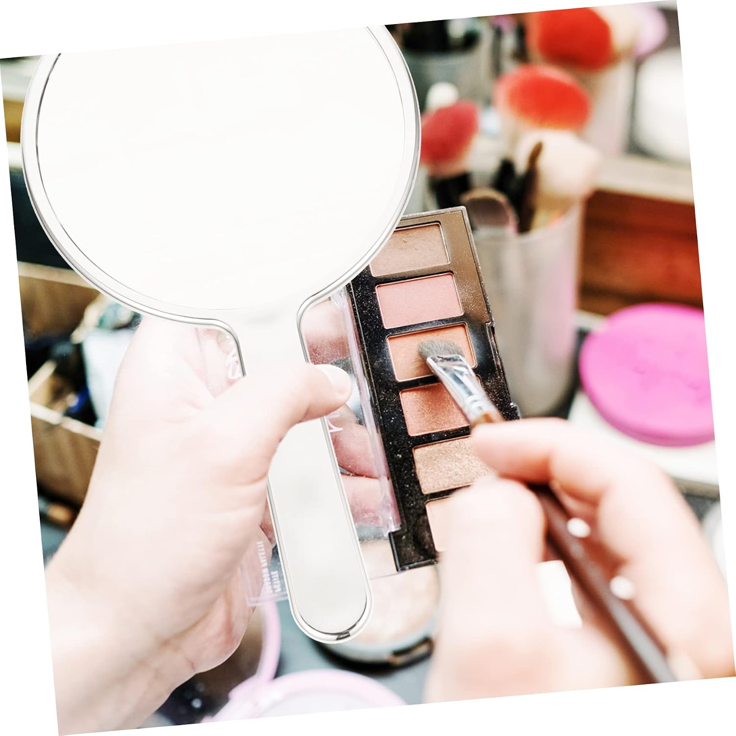 Luxshiny Portable Handheld Makeup Mirror Retro Style Lightweight for Travel Daily Use Professional Makeup Artists