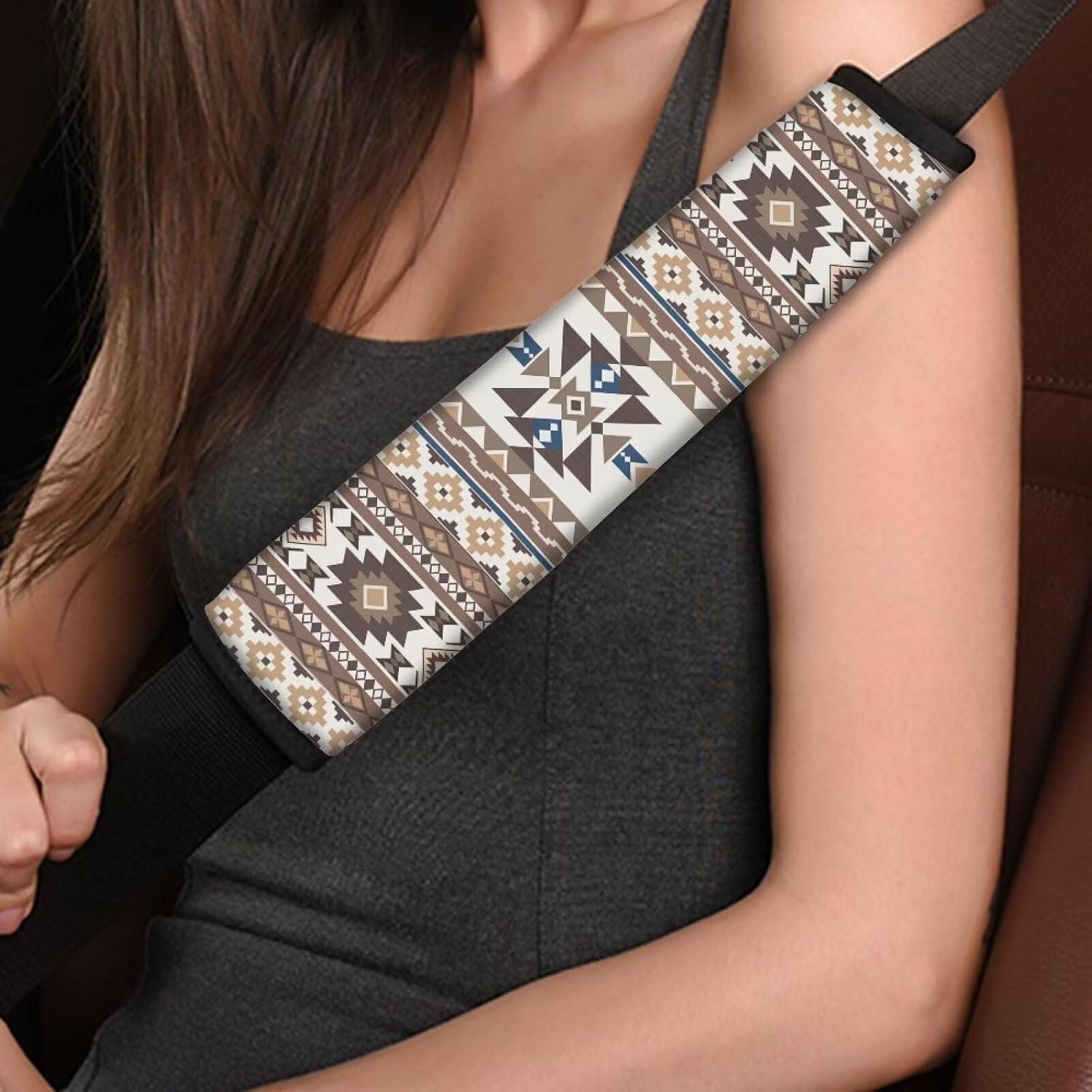 Fashion Aztec Car Seat Belt Pad Cover 2-Pack Soft Car Safety Seat Belt Strap Shoulder Pad Anti-Slip Shoulder Strap Protect Universal Fit Most Cars Women Men