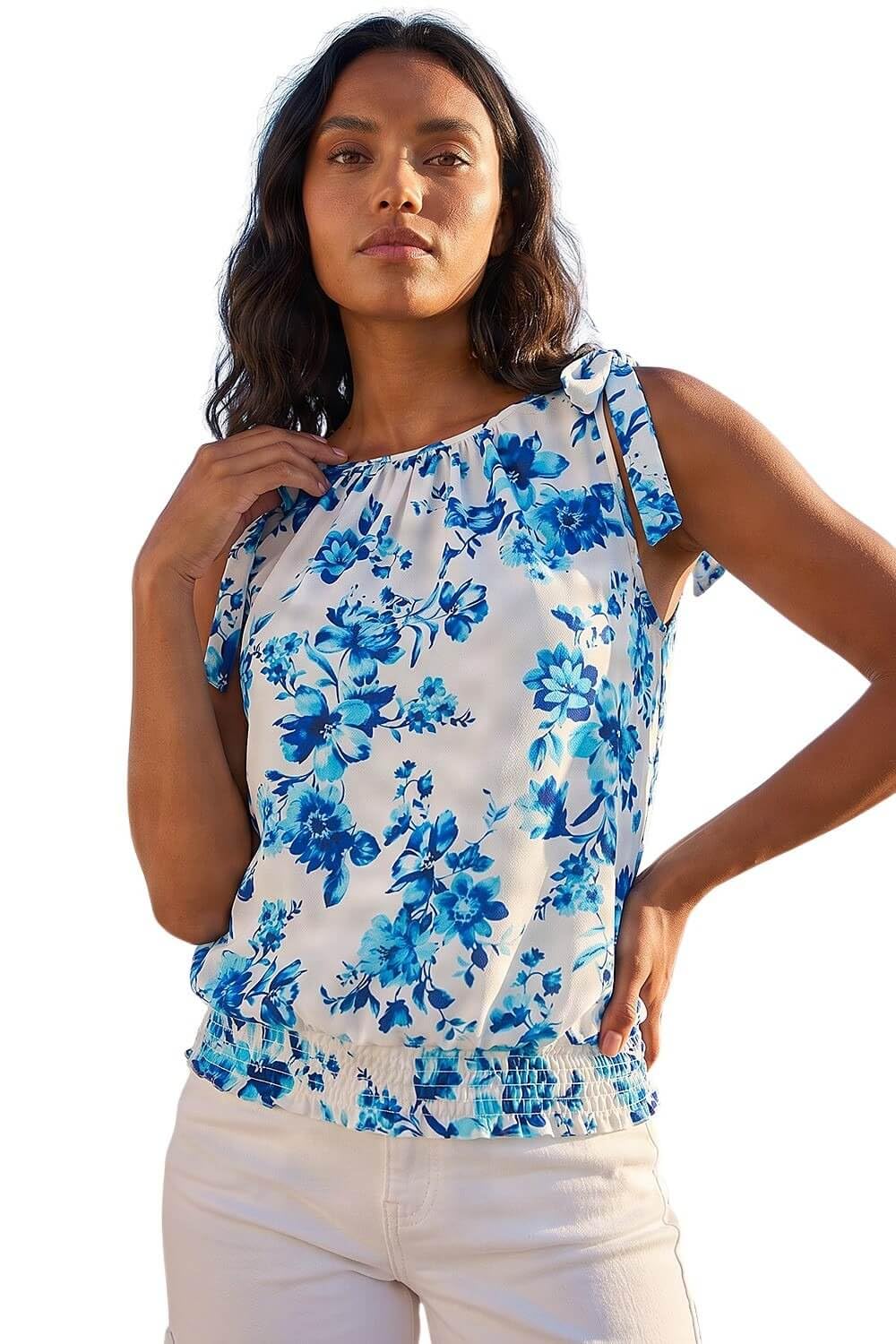 Roman - Women's Top - Blue - Size 10 - Linen