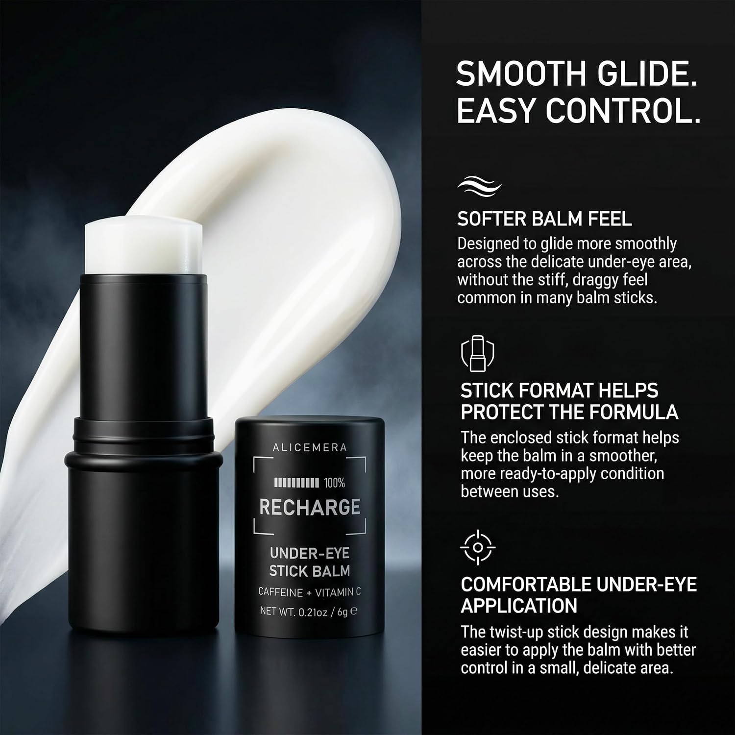 Caffeine Eye Balm Stick with Vitamin C – Under Eye Brightener Stick for Puffiness, Dark Circles & Dry Skin – Hydrating Under Eye Stick Balm – 0.21 oz