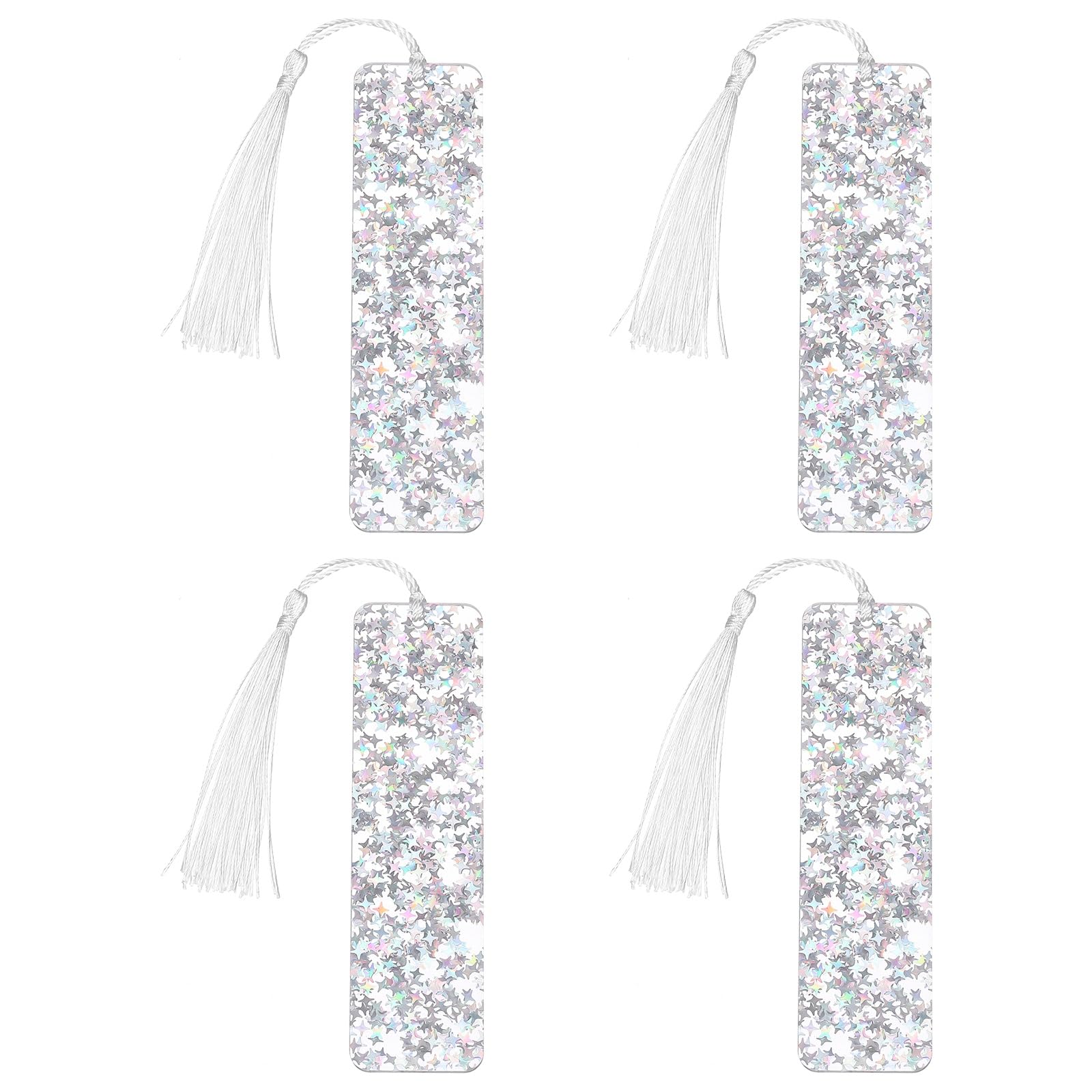PATIKIL 4Pcs Glitter Bookmarks for Women, Acrylic Reading Book Marks Beautiful Bookmark with Tassels for Reading Accessories Gift Book Lover, Glitter Silver