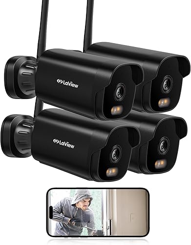 Vista 13 de LaView - Cámaras de seguridad para exteriores 4K, cámaras HD de 8MP para seguridad del hogar con detección humana por IA, impermeables IP65, Blanco