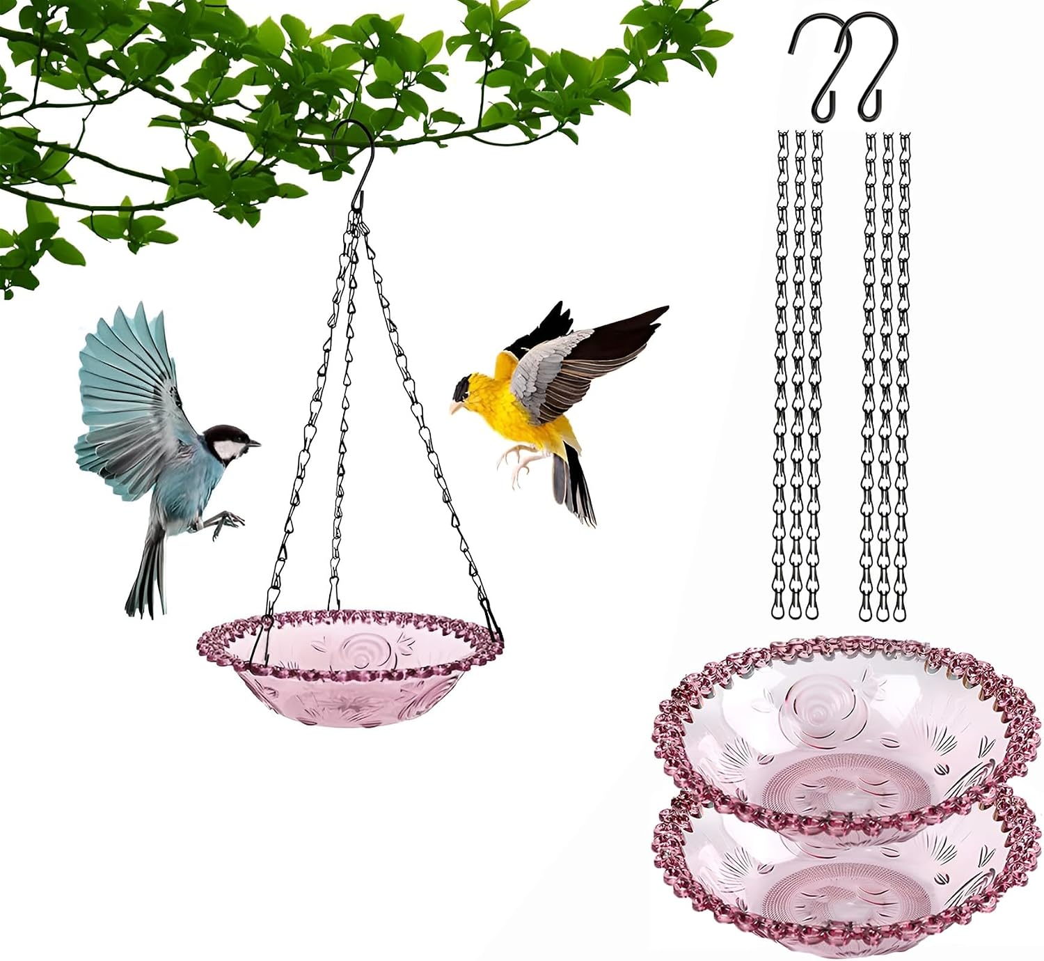 Hanging Bird Bath Bowl, 2 Pack Bird Bath for Outside, Hummingbird Bath and Feeder Set, Hanging Bird Bath Hanging Bird-Feeder for Garden Backyard Decor(Purple)