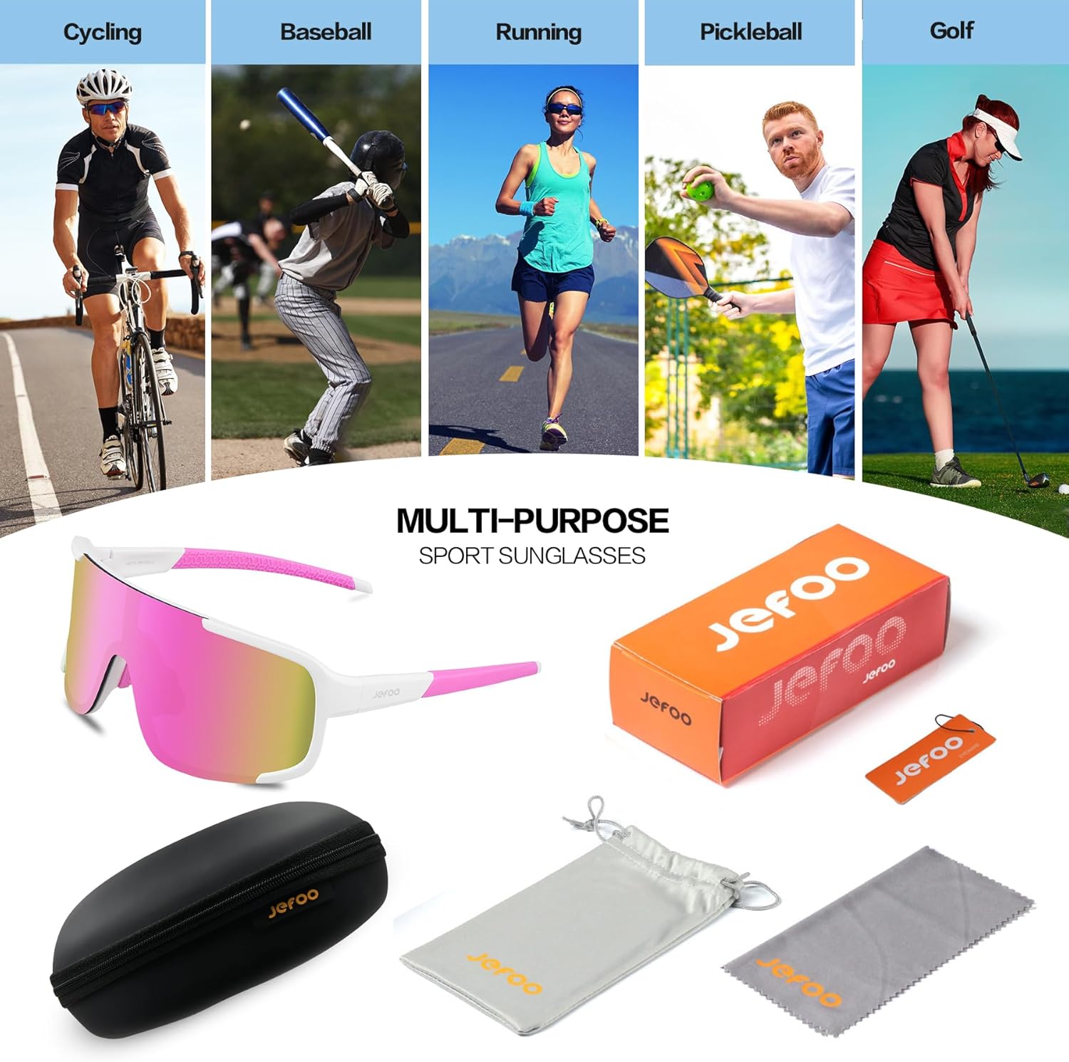 Jefoo Cycling Sunglasses for Women Men UV Protection Running Baseball MTB Biking Shades Sports Glasses - Image 6