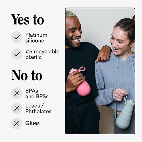 Miniatura 7 de STOJO Botella de agua deportiva plegable  Clavel, 20 oz  20.0 fl oz  A prueba de fugas reutilizable de silicona taza de viaje para bebidas calientes